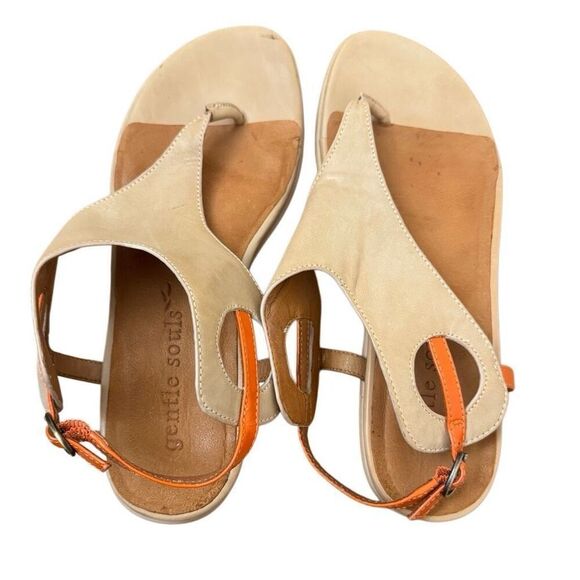 Gentle Souls Opal Tan Orange Leather Slingback Thong Sandals Size 9 - Picture 2 of 5